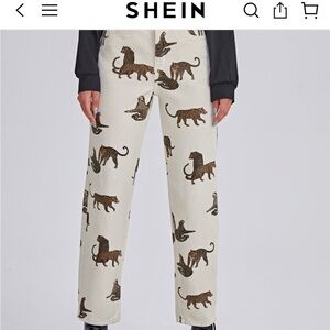 White XS Jeans with Exotic Cat Leopard Print